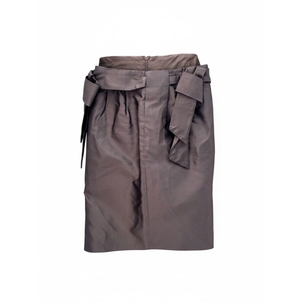 Escada Silk Skirt Size 4 EU‎ 34 Knee Length Pencil Brown Bronze Bow Lined Vtg